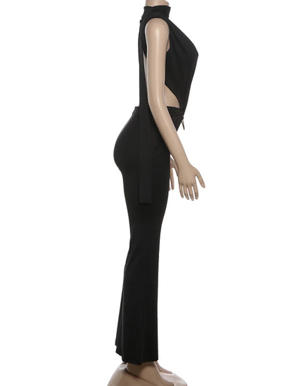 Kliou Sexy Fashion Jumpsuits Woman Deep V-Neck Sleeveless Metal Buckle Ruched Cross Bandage Midnight Prom Party Elegant Overalls